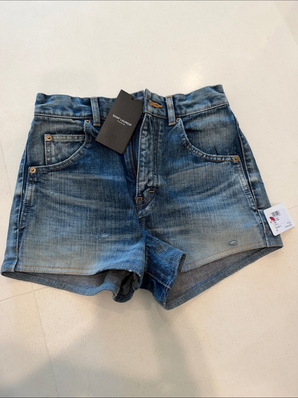 New W/tag Saint Laurent Distressed Blue Denim Cutoff Shorts size 27